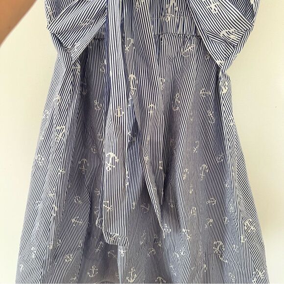 Chloe + Rene Blue White Pinstripe Collared Anchor Motifs Midi Shirtdress Dress - Picture 3 of 10